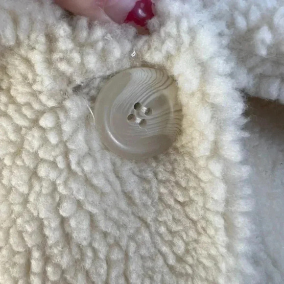 Orvis Cream Sherpa Fleece Teddy Bear Collared 3-Button Jacket Size M - Picture 3 of 9